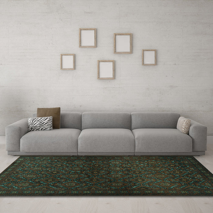 Machine Washable Persian Turquoise Traditional Area Rugs in a Living Room,, wshtr1811turq