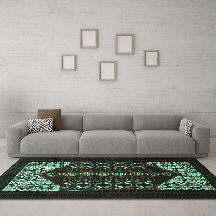 Machine Washable Persian Turquoise Traditional Area Rugs in a Living Room,, wshtr1812turq