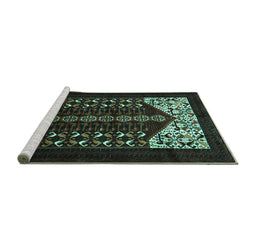 Sideview of Machine Washable Persian Turquoise Traditional Area Rugs, wshtr1812turq