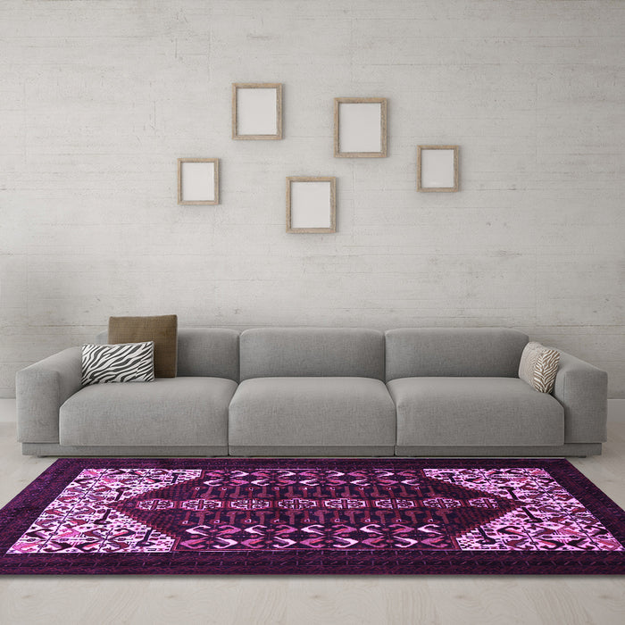Machine Washable Persian Purple Traditional Area Rugs in a Living Room, wshtr1812pur