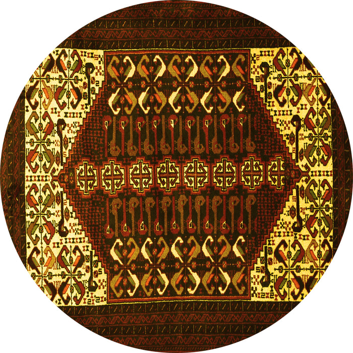 Round Persian Yellow Traditional Rug, tr1812yw