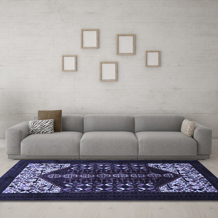 Machine Washable Persian Blue Traditional Rug in a Living Room, wshtr1812blu