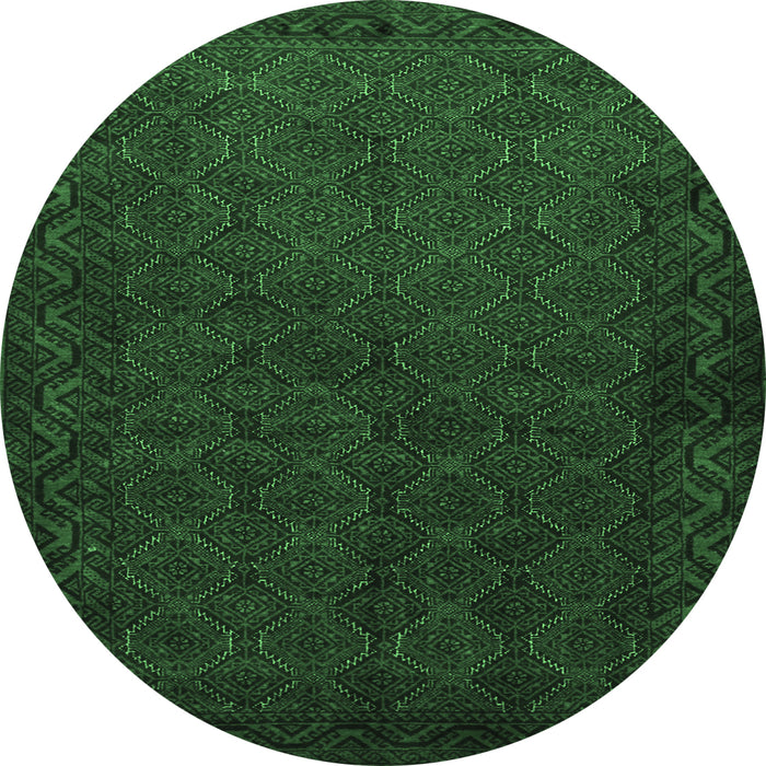 Round Machine Washable Persian Emerald Green Traditional Area Rugs, wshtr1813emgrn