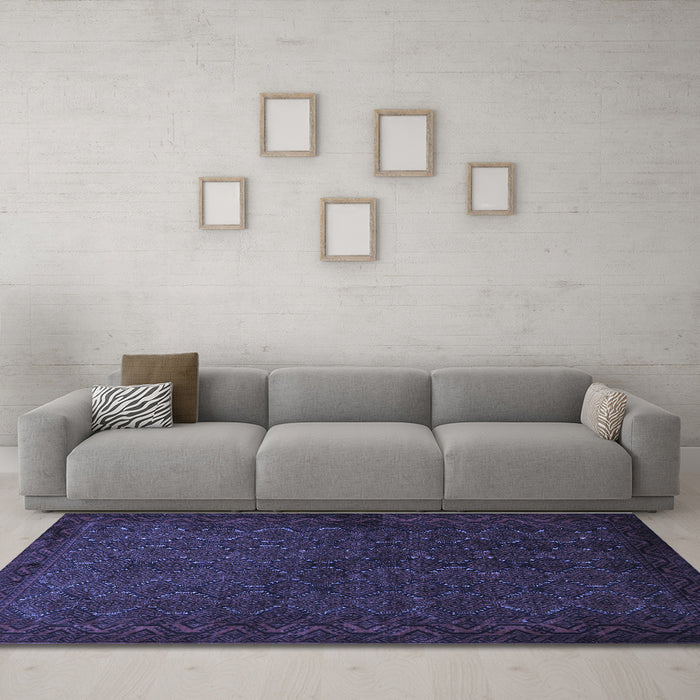 Machine Washable Persian Blue Traditional Rug in a Living Room, wshtr1813blu