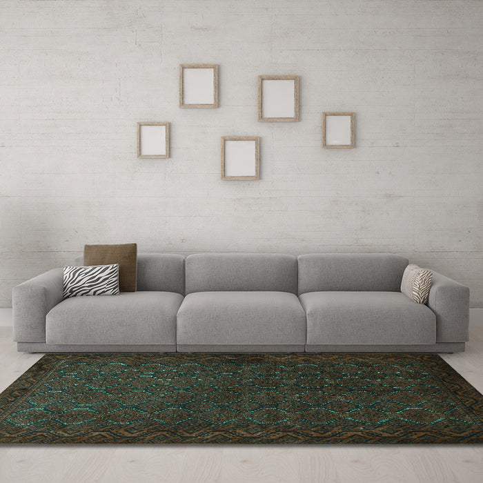 Machine Washable Persian Turquoise Traditional Area Rugs in a Living Room,, wshtr1813turq