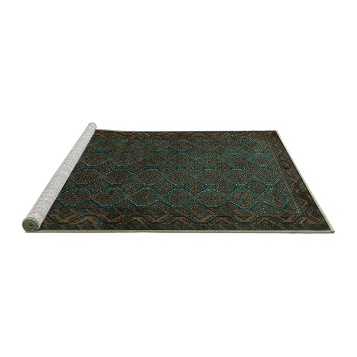 Sideview of Machine Washable Persian Turquoise Traditional Area Rugs, wshtr1813turq