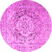 Round Machine Washable Medallion Pink Traditional Rug, wshtr1814pnk