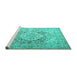 Sideview of Machine Washable Medallion Turquoise Traditional Area Rugs, wshtr1814turq