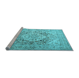 Sideview of Machine Washable Medallion Light Blue Traditional Rug, wshtr1814lblu