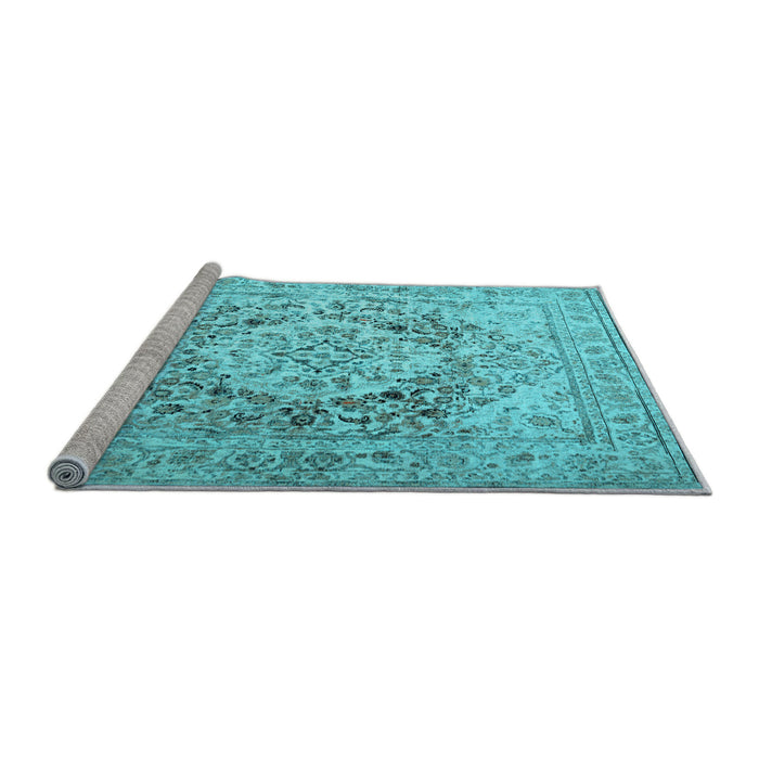 Sideview of Machine Washable Medallion Light Blue Traditional Rug, wshtr1814lblu