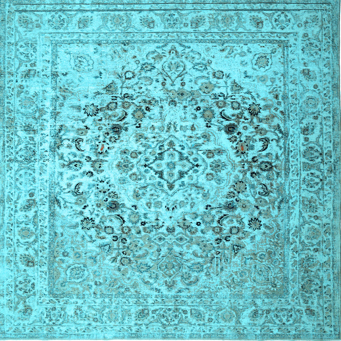 Square Machine Washable Medallion Light Blue Traditional Rug, wshtr1814lblu
