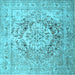 Square Machine Washable Medallion Light Blue Traditional Rug, wshtr1814lblu