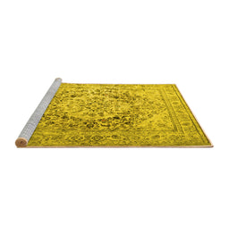 Sideview of Machine Washable Medallion Yellow Traditional Rug, wshtr1814yw