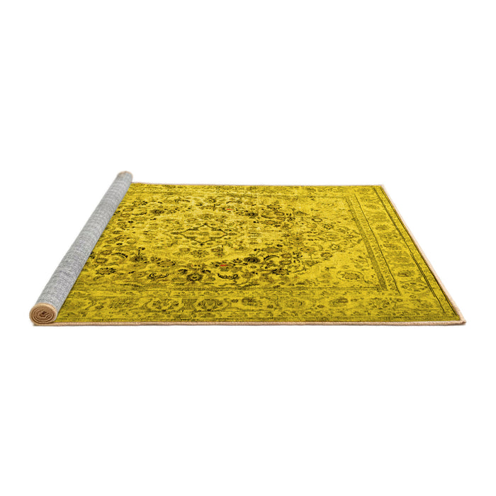 Sideview of Machine Washable Medallion Yellow Traditional Rug, wshtr1814yw