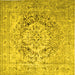 Square Machine Washable Medallion Yellow Traditional Rug, wshtr1814yw