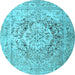 Round Machine Washable Medallion Light Blue Traditional Rug, wshtr1814lblu