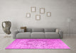 Machine Washable Medallion Pink Traditional Rug in a Living Room, wshtr1814pnk