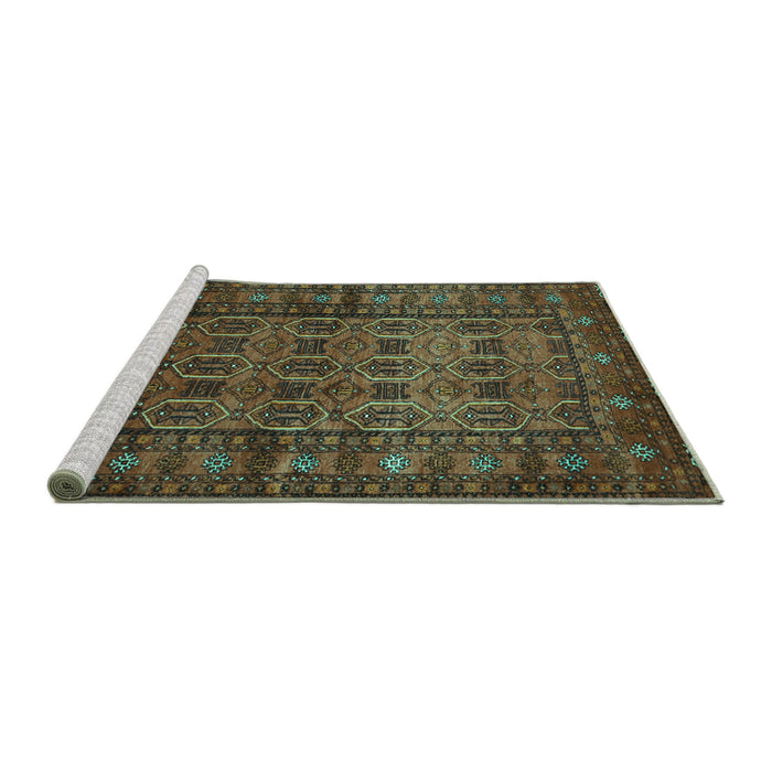 Sideview of Machine Washable Persian Turquoise Traditional Area Rugs, wshtr1815turq