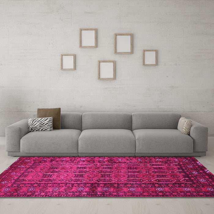 Machine Washable Persian Pink Traditional Rug in a Living Room, wshtr1815pnk