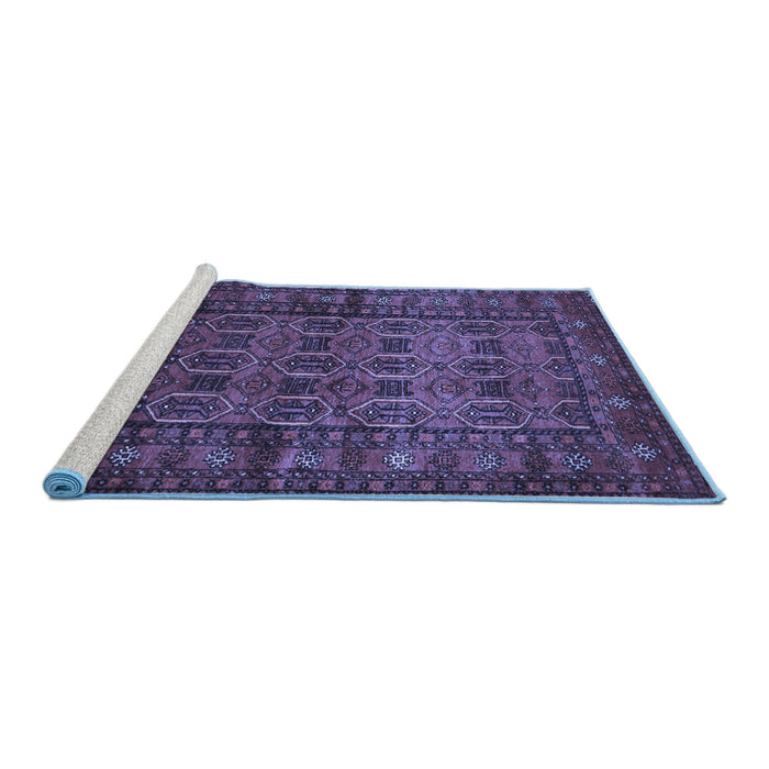 Sideview of Machine Washable Persian Blue Traditional Rug, wshtr1815blu
