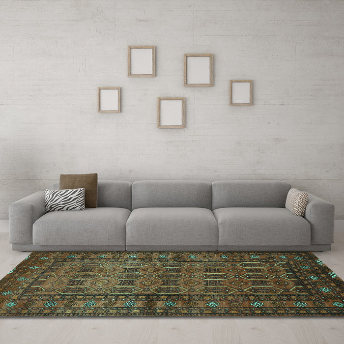 Machine Washable Persian Turquoise Traditional Area Rugs in a Living Room,, wshtr1815turq