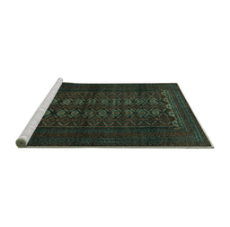 Sideview of Machine Washable Persian Turquoise Traditional Area Rugs, wshtr1816turq