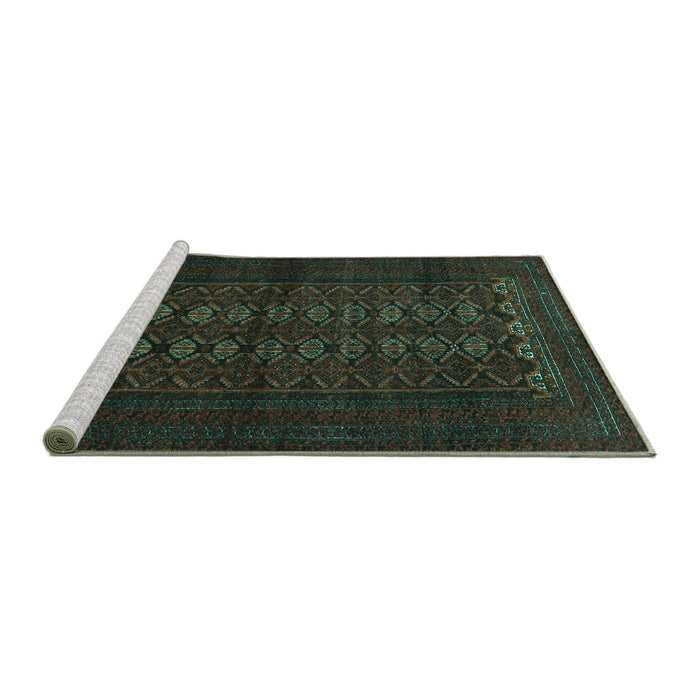 Sideview of Machine Washable Persian Turquoise Traditional Area Rugs, wshtr1816turq