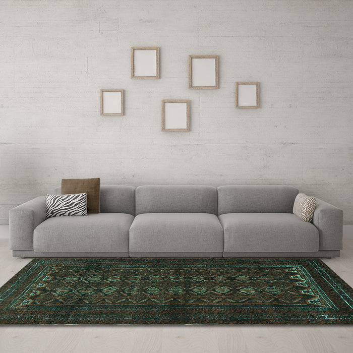 Machine Washable Persian Turquoise Traditional Area Rugs in a Living Room,, wshtr1816turq