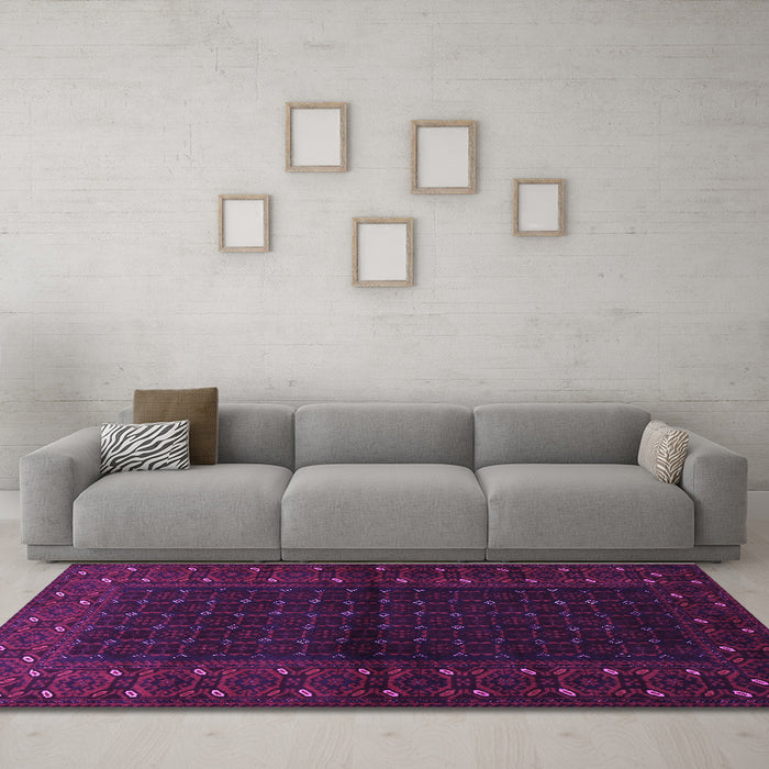 Machine Washable Persian Purple Traditional Area Rugs in a Living Room, wshtr1817pur