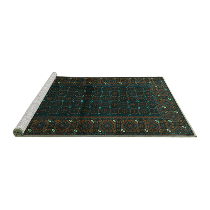 Sideview of Machine Washable Persian Turquoise Traditional Area Rugs, wshtr1817turq