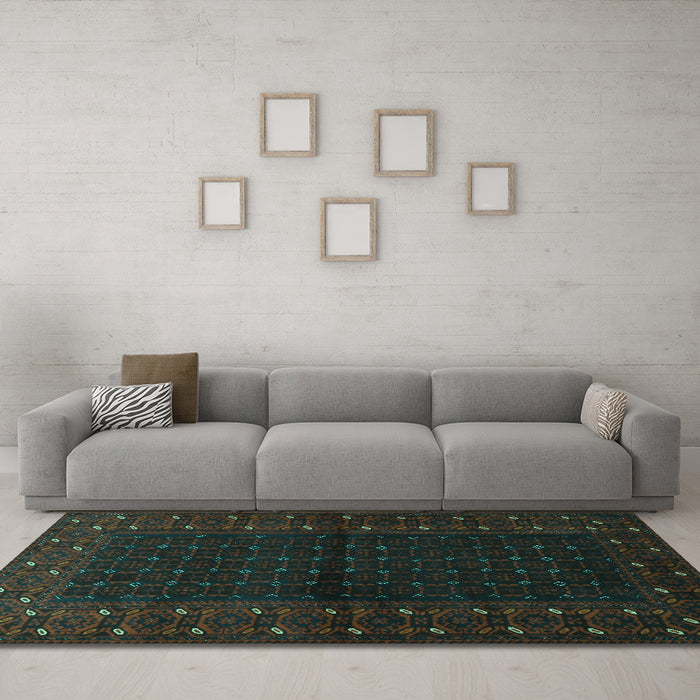 Machine Washable Persian Turquoise Traditional Area Rugs in a Living Room,, wshtr1817turq