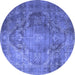 Round Machine Washable Persian Blue Traditional Rug, wshtr1818blu