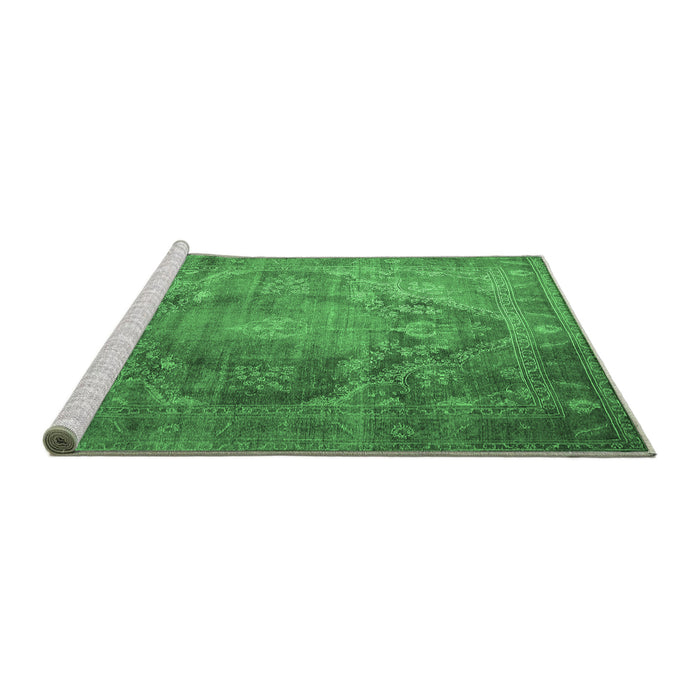 Sideview of Machine Washable Persian Emerald Green Traditional Area Rugs, wshtr1818emgrn