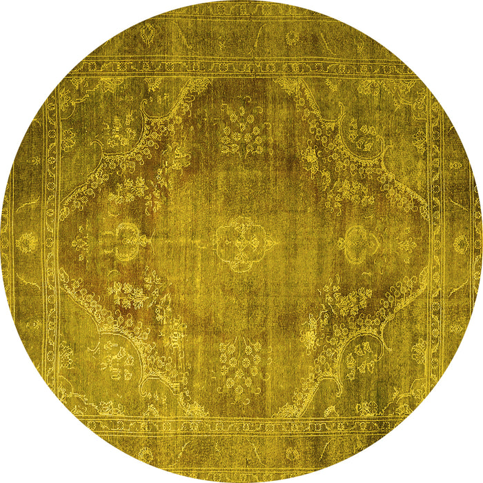 Round Machine Washable Persian Yellow Traditional Rug, wshtr1818yw