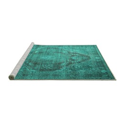 Sideview of Machine Washable Persian Turquoise Traditional Area Rugs, wshtr1818turq