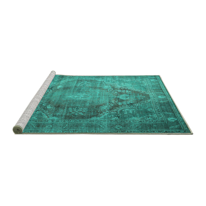 Sideview of Machine Washable Persian Turquoise Traditional Area Rugs, wshtr1818turq