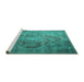 Sideview of Machine Washable Persian Turquoise Traditional Area Rugs, wshtr1818turq