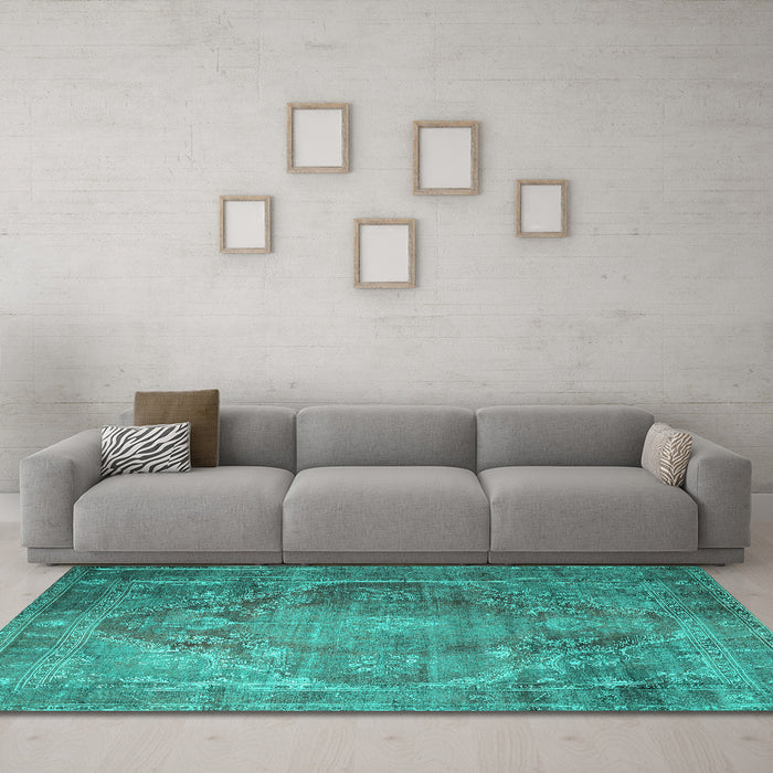 Machine Washable Persian Turquoise Traditional Area Rugs in a Living Room,, wshtr1818turq