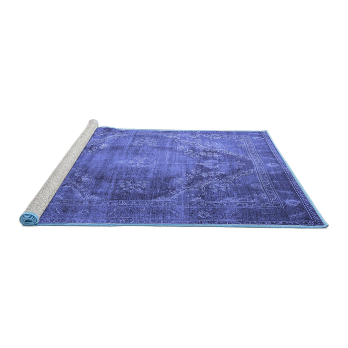 Sideview of Machine Washable Persian Blue Traditional Rug, wshtr1818blu