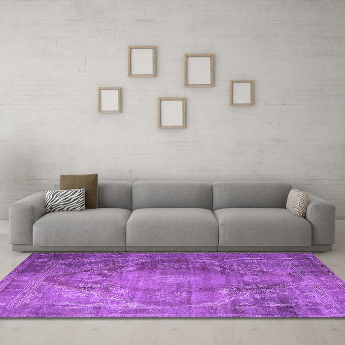 Machine Washable Persian Purple Traditional Area Rugs in a Living Room, wshtr1818pur