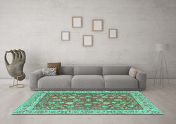 Machine Washable Persian Turquoise Traditional Area Rugs in a Living Room,, wshtr181turq