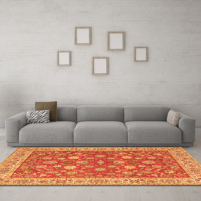Machine Washable Persian Orange Traditional Area Rugs in a Living Room, wshtr181org