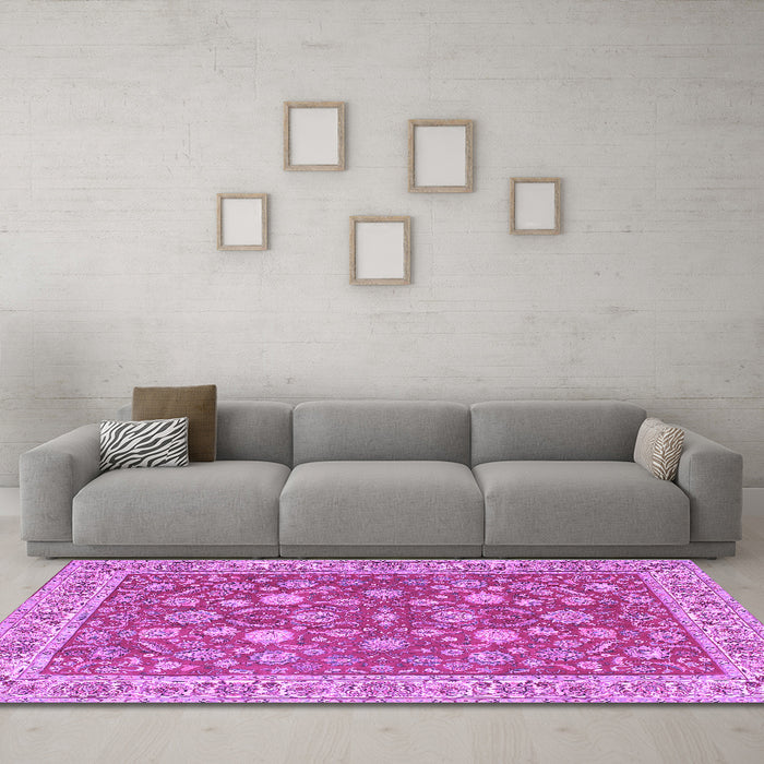 Machine Washable Persian Purple Traditional Area Rugs in a Living Room, wshtr181pur