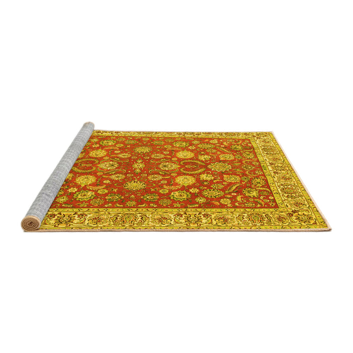 Sideview of Machine Washable Persian Yellow Traditional Rug, wshtr181yw