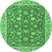 Round Persian Emerald Green Traditional Rug, tr181emgrn