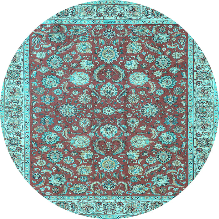 Round Machine Washable Persian Light Blue Traditional Rug, wshtr181lblu