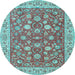 Round Machine Washable Persian Light Blue Traditional Rug, wshtr181lblu