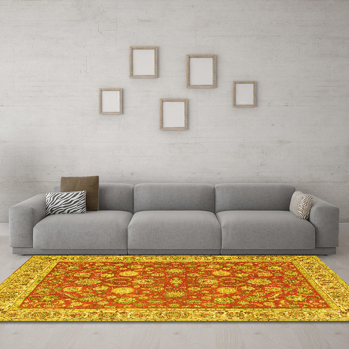 Machine Washable Persian Yellow Traditional Rug in a Living Room, wshtr181yw