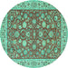 Round Machine Washable Persian Turquoise Traditional Area Rugs, wshtr181turq