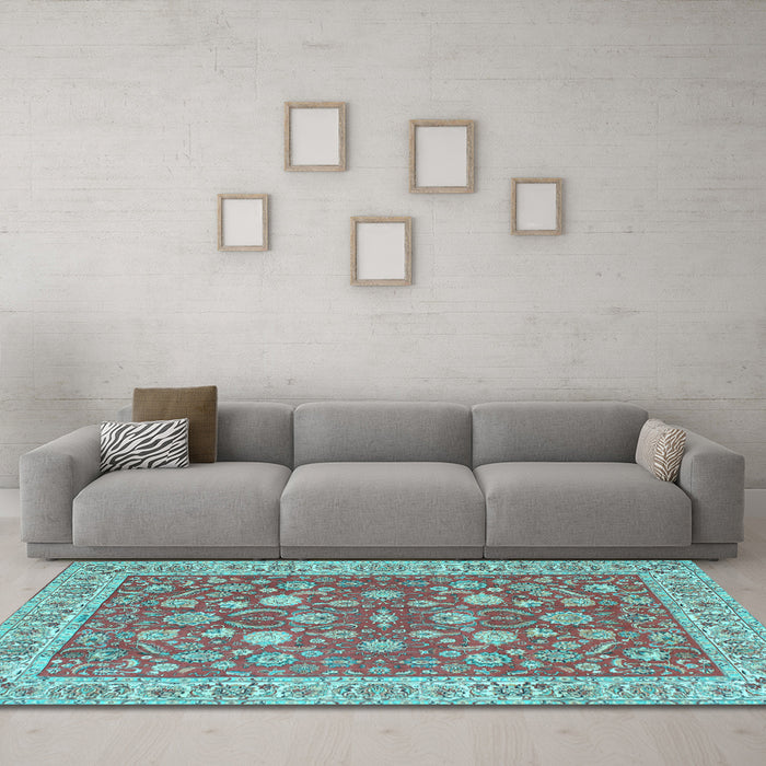 Machine Washable Persian Light Blue Traditional Rug in a Living Room, wshtr181lblu